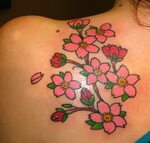 Great traditional pink jasmine flowers tattoo on back Blosso